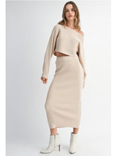 Load image into Gallery viewer, Taupe Crop Knit Top &amp; Midi Skirt Set
