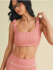Red Gingham Ruched Bra Top