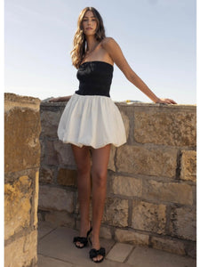 Black & White Strapless Smocked Dress
