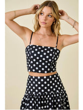 Load image into Gallery viewer, Black &amp; Ivory Polka Dot Crop Top &amp; Midi Skirt Set
