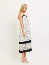 Load image into Gallery viewer, White &amp; Black Polka Dot Midi Dress
