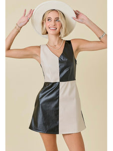 Black & Taupe Colorblock Faux Leather Dress