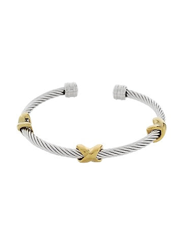Two Tone X Station Cable Cuff Bracelet