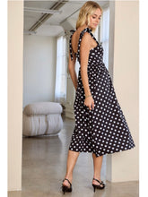 Load image into Gallery viewer, Black Polka Dot Tie Shoulder Midi Dress
