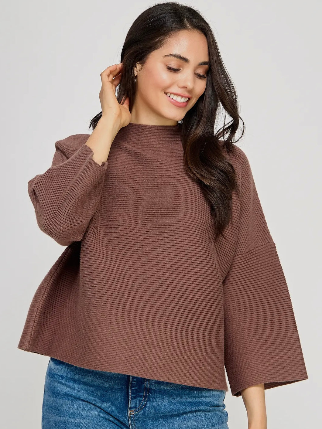 Chocolate Ribbed Mock Neck Top