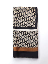 Load image into Gallery viewer, Camel, Black &amp; Taupe Geometric Pattern Scarf
