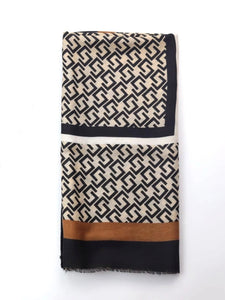 Camel, Black & Taupe Geometric Pattern Scarf