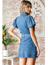 Load image into Gallery viewer, Denim Puff Sleeve Belted Dress
