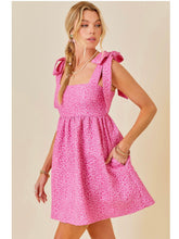 Load image into Gallery viewer, Pink Floral Jacquard Tie Shoulder Dress
