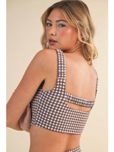Load image into Gallery viewer, Brown Gingham Ruched Bra Top
