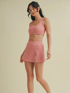 Red Gingham Ruched Bra Top