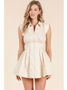 Beige Pleated Zip Dress