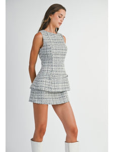 Black Tweed Layered Skort Mini Dress