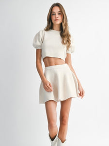 Cream Puff Sleeve Top & Mini Skirt Set