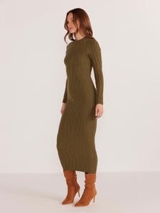 MinkPink Green Elara Knit Midi Dress