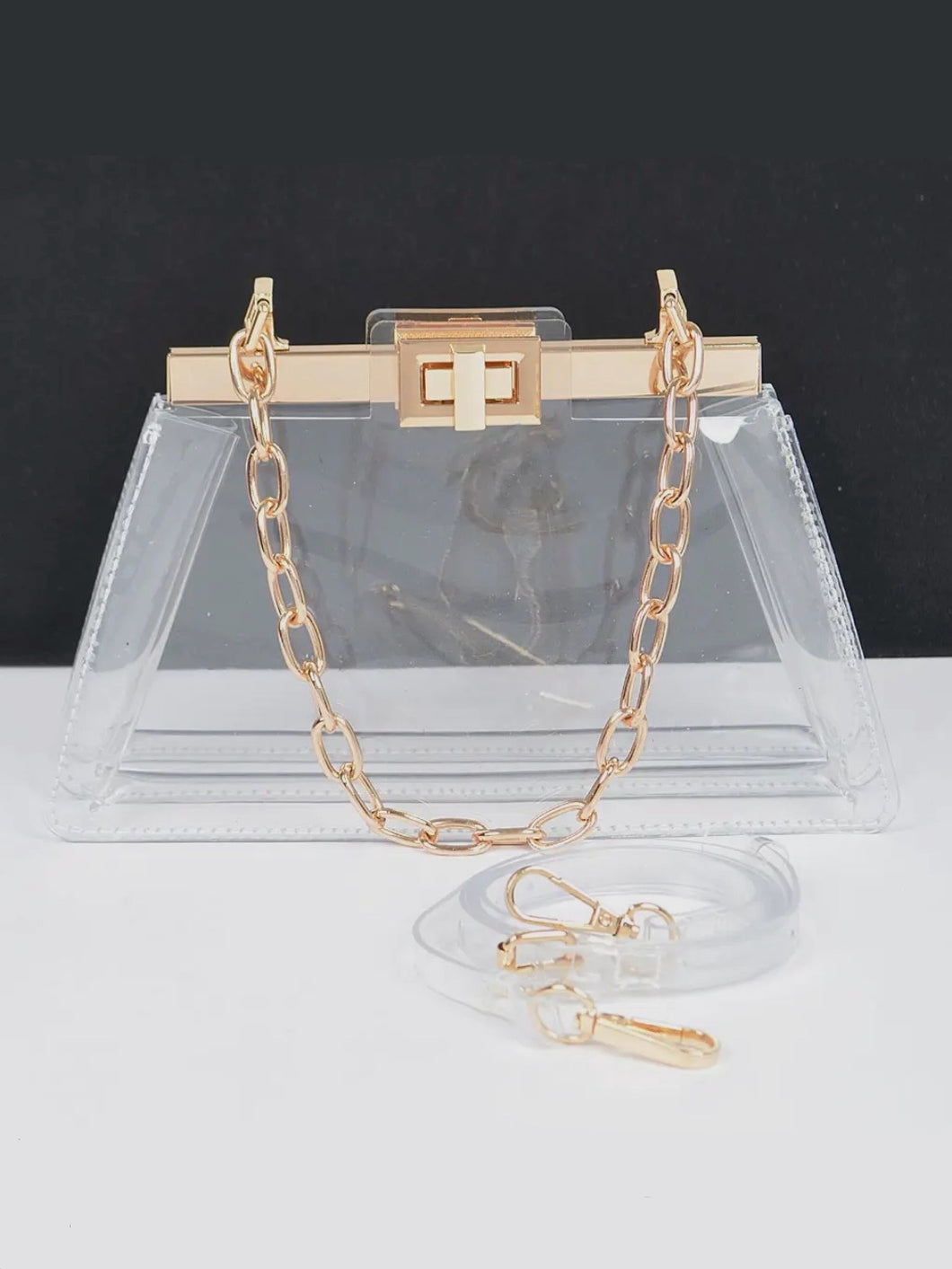 Clear Double Pocket Chain Handle Clutch