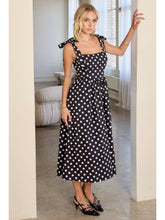 Load image into Gallery viewer, Black Polka Dot Tie Shoulder Midi Dress
