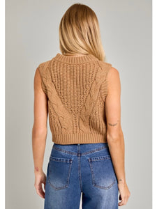 Camel Cable Sleeveless Sweater Top