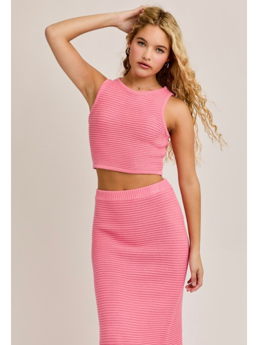 (PREORDER) Pink Ribbed Sweater Top