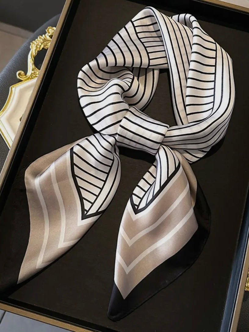 Beige & Black Geometric Print Square Scarf