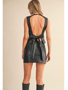 Black Leather Open Back Top & Mini Skirt Set