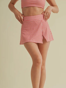 Red Gingham Side Slit Skort