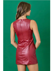 Crimson Faux Leather Puzzle Dress