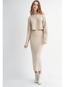 Taupe Crop Knit Top & Midi Skirt Set
