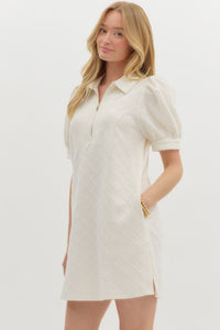 Cream Textured Puff Sleeve Dress