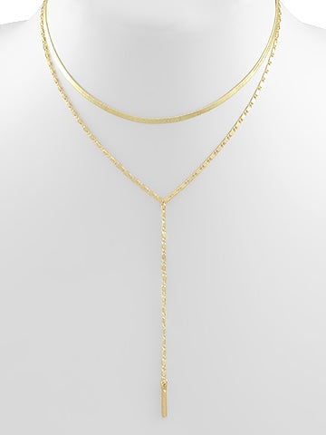 Gold Snake & Y Chain Necklace