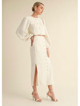 Load image into Gallery viewer, Ivory Tweed Scallop Midi Skirt
