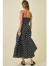 Load image into Gallery viewer, Black &amp; Ivory Polka Dot Crop Top &amp; Midi Skirt Set
