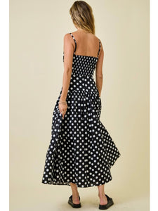Black & Ivory Polka Dot Crop Top & Midi Skirt Set