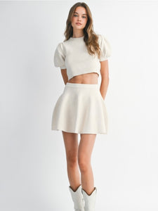 Cream Puff Sleeve Top & Mini Skirt Set