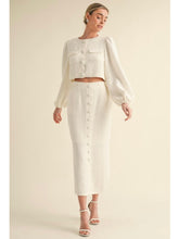 Load image into Gallery viewer, Ivory Tweed Scallop Midi Skirt
