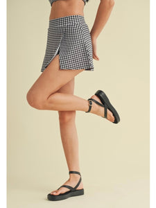 Black Gingham Side Slit Skort
