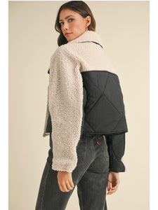 Black Quilted Fluffy Shearling Jacket