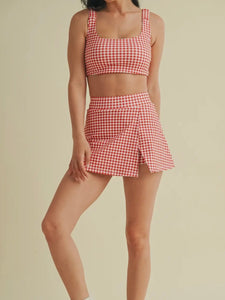 Red Gingham Side Slit Skort