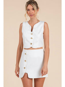 White Wavy Top & Skirt Set
