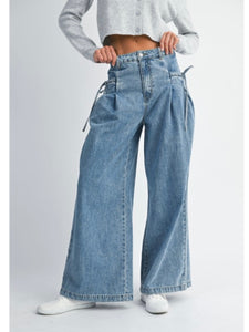 Pleat Pocket Wide Leg Denim