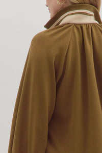 Olive Knit Stripe Hem Half Zip