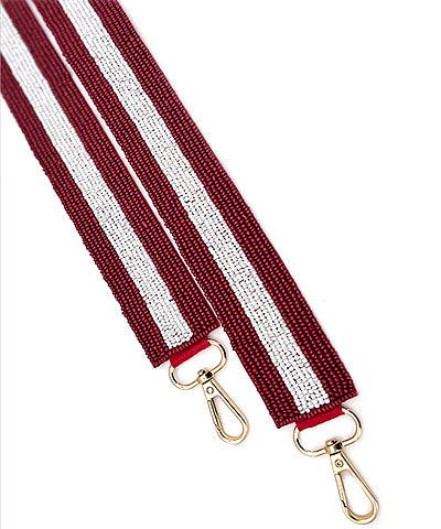 Crimson & White Stripe Beaded Bag Strap