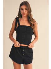 Load image into Gallery viewer, Black Button Down Tie Shoulder Top
