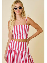 Load image into Gallery viewer, Crimson Stripe Crop Top &amp; Maxi Skirt Set
