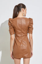 Load image into Gallery viewer, Mocha Faux Leather Puff Sleeve Dress
