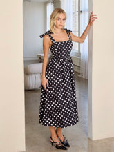 Load image into Gallery viewer, Black Polka Dot Tie Shoulder Midi Dress
