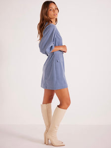 MinkPink Slate Blue Thea Belted Mini Dress