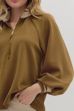 Load image into Gallery viewer, Olive Knit Stripe Hem Half Zip
