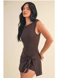 Chocolate Wrap Tie Front Athleisure Dress