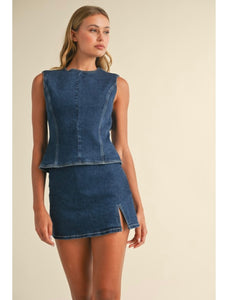 Denim Open Back Top & Skirt Set